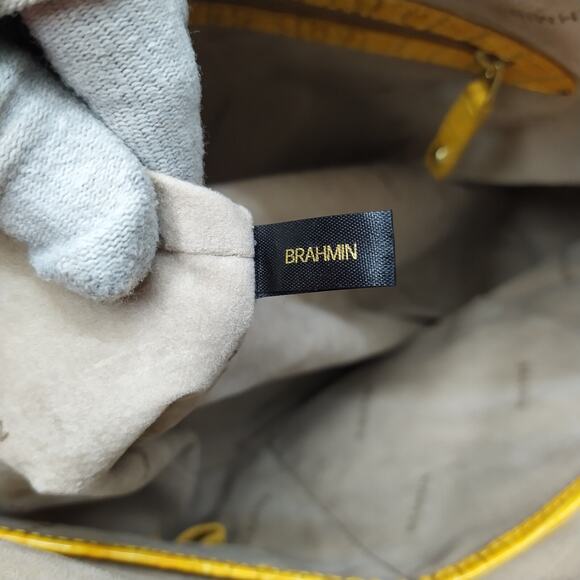 Brahmin Yellow Patent Leather Crocodile Embossed Double Handle Tote Shoulder Bag - Picture 11 of 16